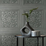 Brewster Home Fashions Albie Dark Grey Carved Panel Wallpaper