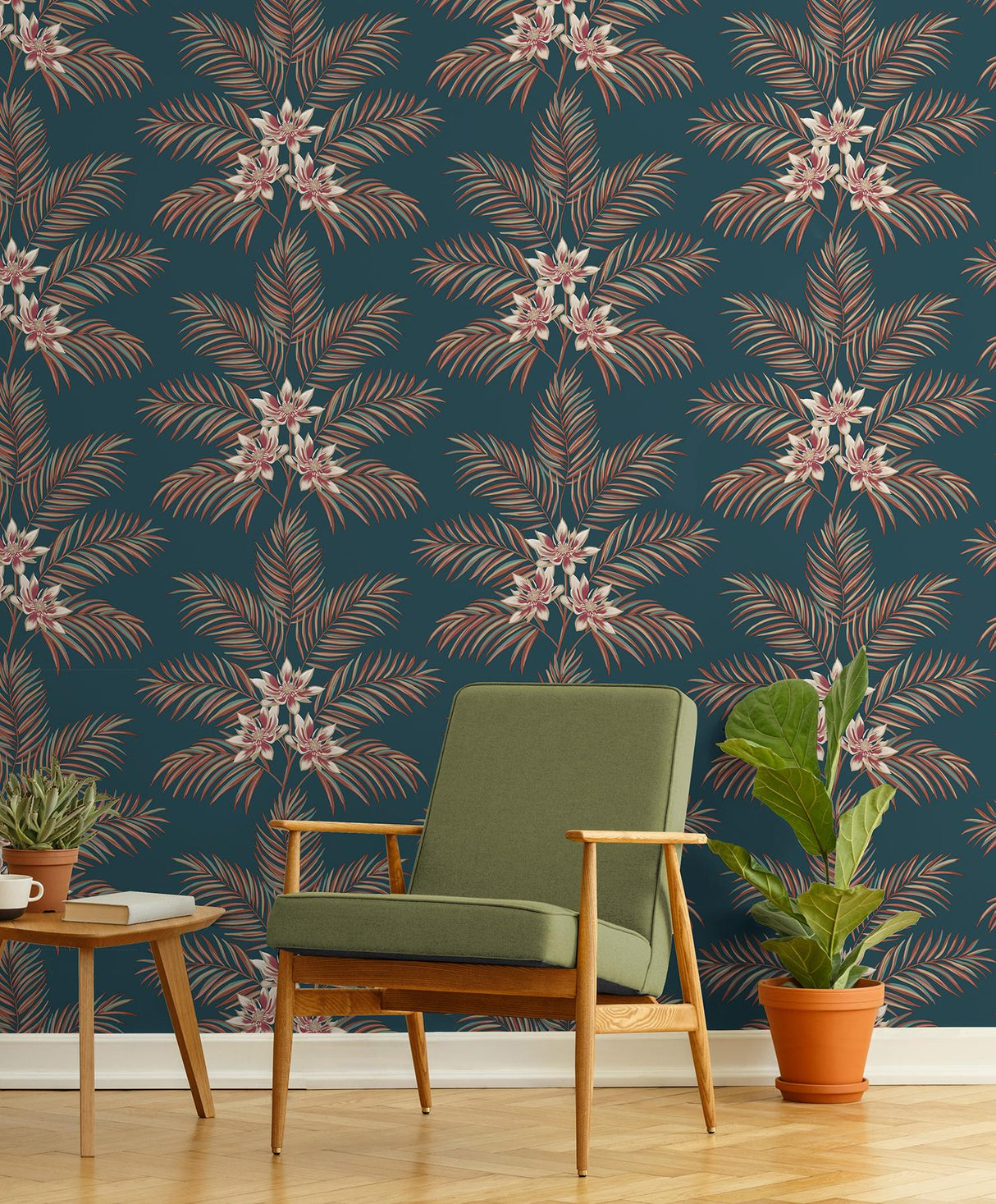Brewster Home Fashions Bali Teal Palm Wallpaper