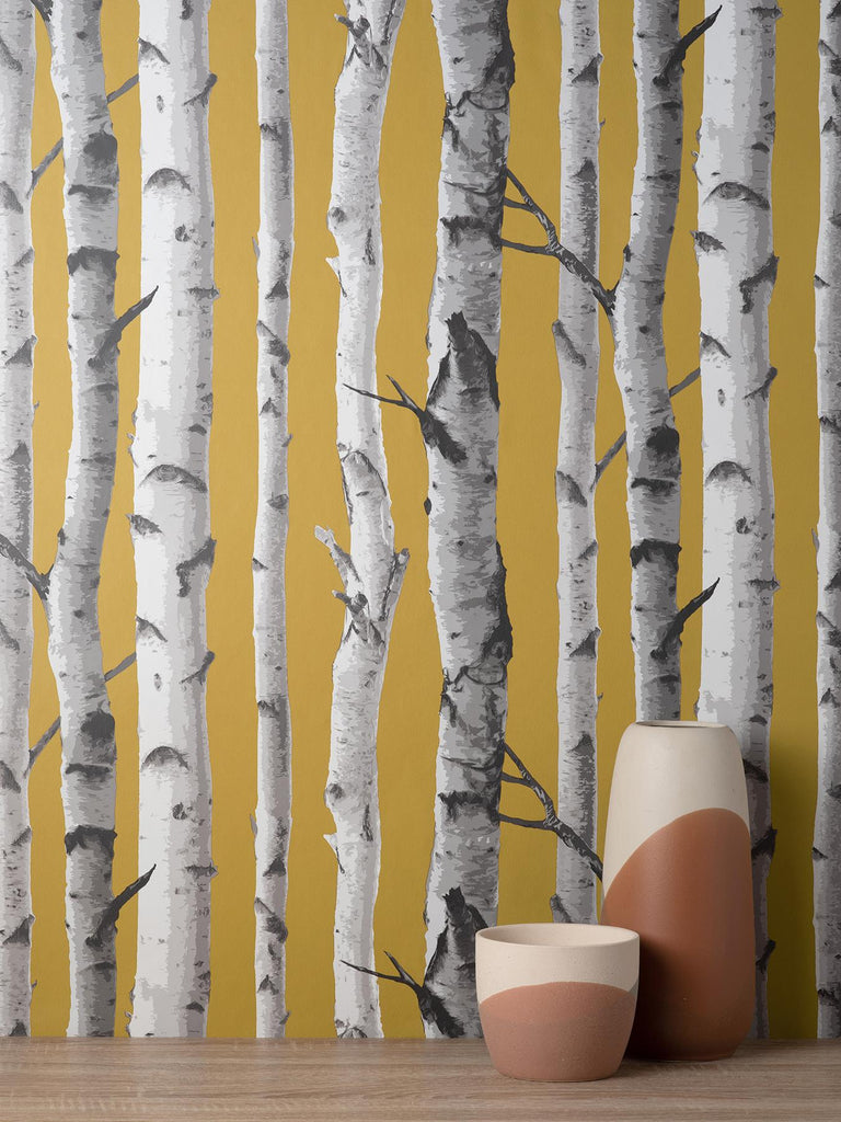 Brewster Home Fashions Chester Mustard Birch Trees Wallpaper