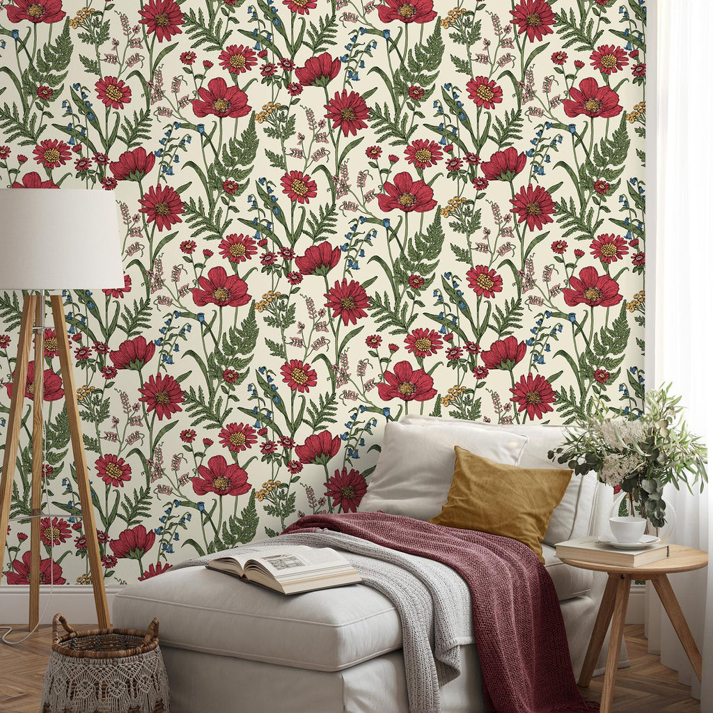 Brewster Home Fashions Arden Red Wild Meadow Wallpaper