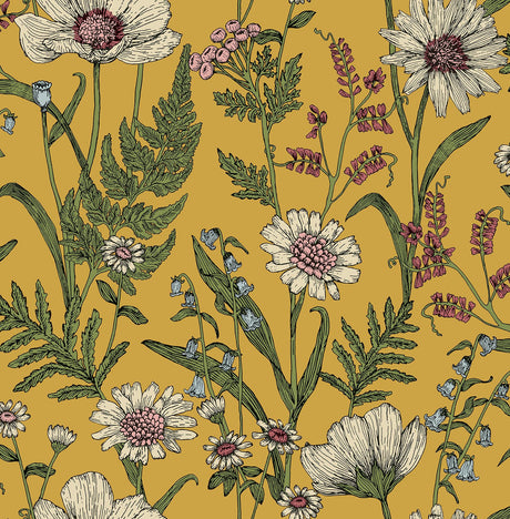 Brewster Home Fashions Arden Mustard Wild Meadow Wallpaper