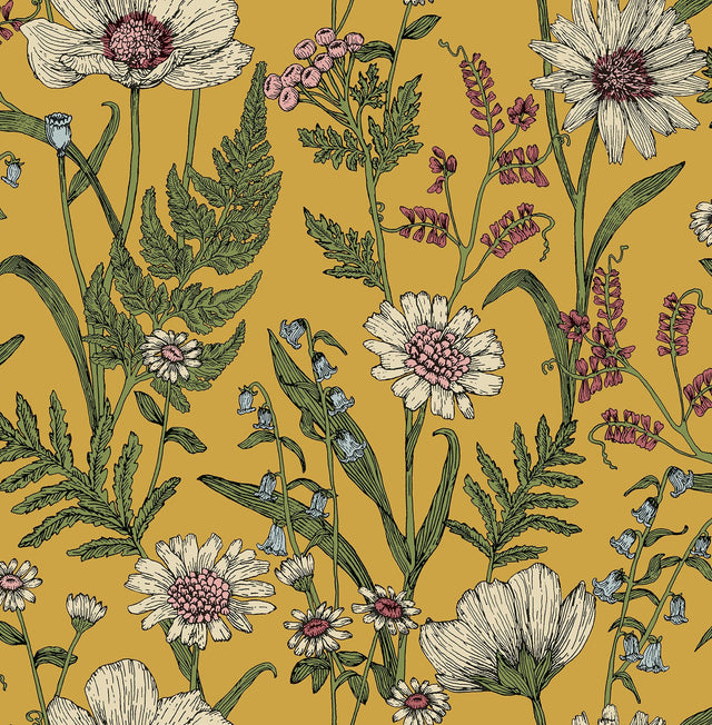 Brewster Home Fashions Arden Mustard Wild Meadow Wallpaper