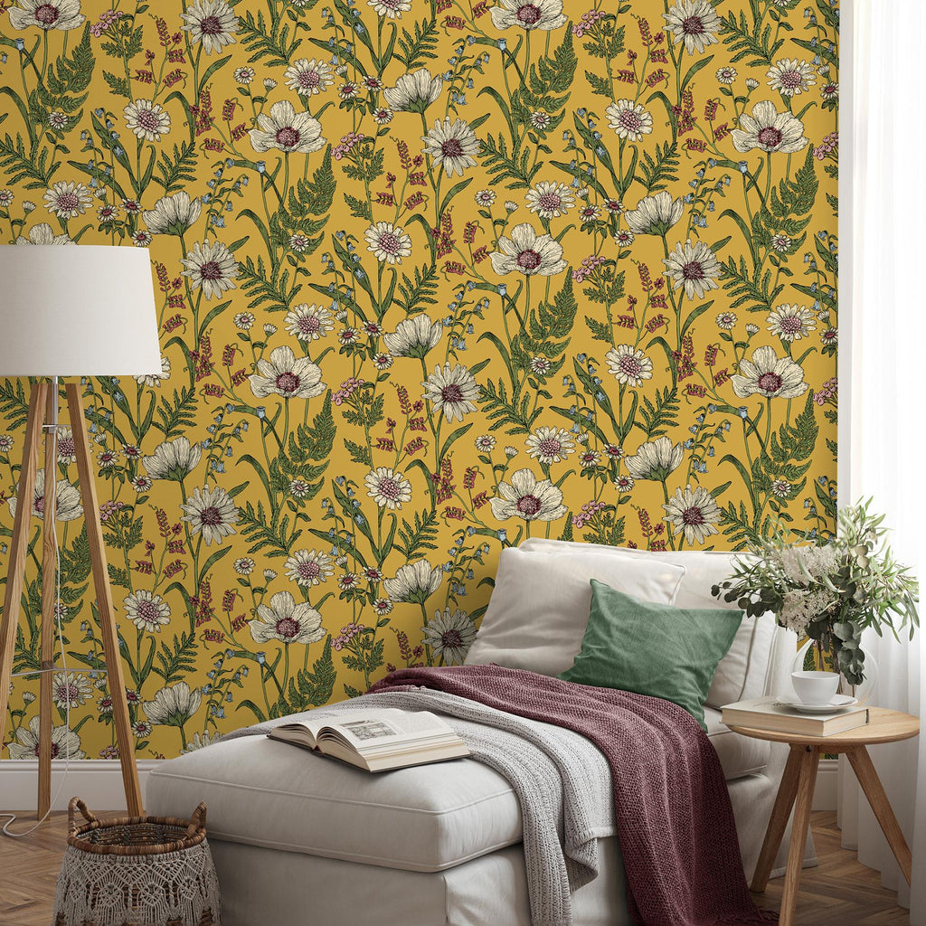 Brewster Home Fashions Arden Mustard Wild Meadow Wallpaper