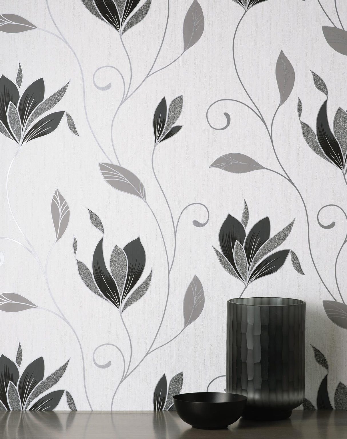 Brewster Home Fashions Synergy Black Floral Wallpaper
