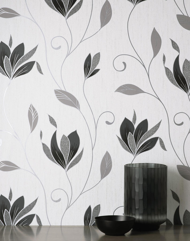 Brewster Home Fashions Synergy Black Floral Wallpaper