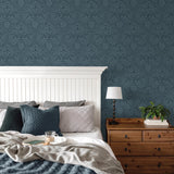 Brewster Home Fashions Camille Navy Damask Wallpaper