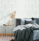 Brewster Home Fashions Estelle Light Blue Damask Wallpaper