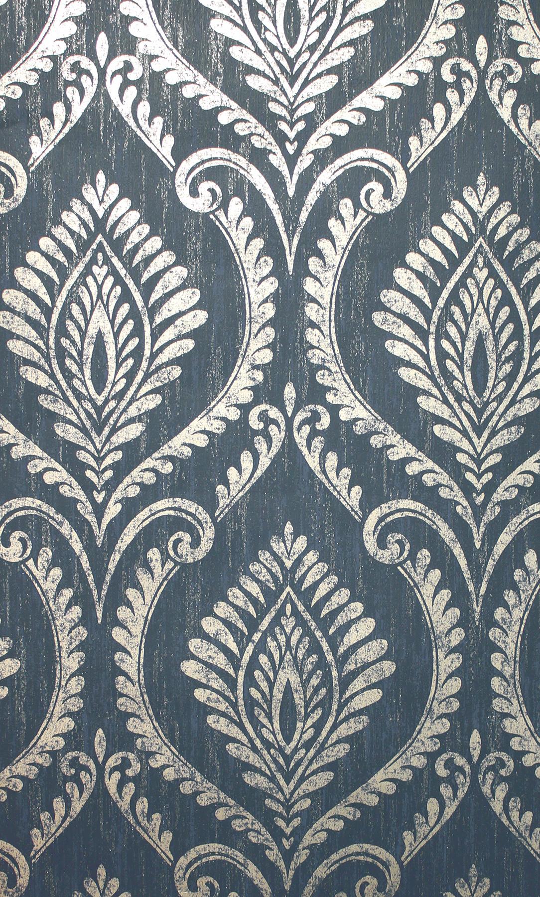 Brewster Home Fashions Estelle Navy Damask Wallpaper