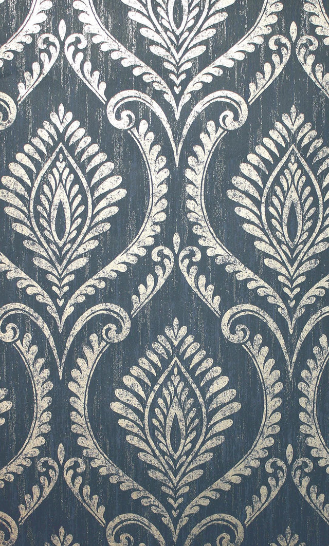 Brewster Home Fashions Estelle Navy Damask Wallpaper