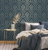 Brewster Home Fashions Estelle Navy Damask Wallpaper