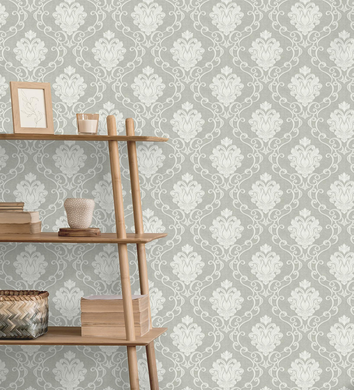 Brewster Home Fashions Florentine Grey Damask Wallpaper