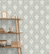 Brewster Home Fashions Florentine Grey Damask Wallpaper
