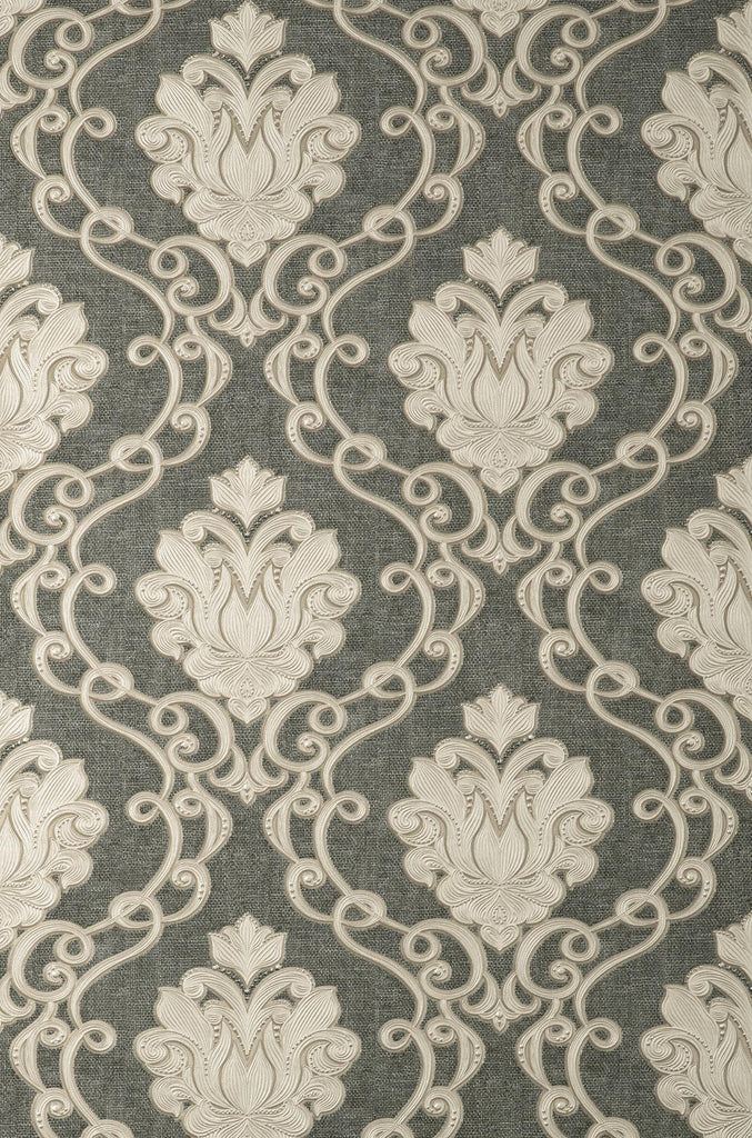 Brewster Home Fashions Florentine Charcoal Damask Wallpaper