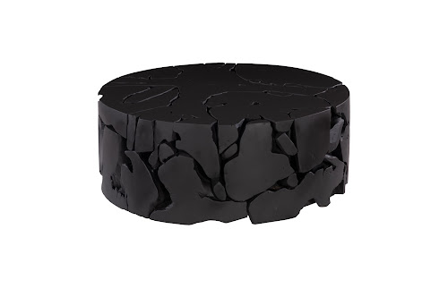 Phillips Collection Teak Chunk Round Black Coffee Table