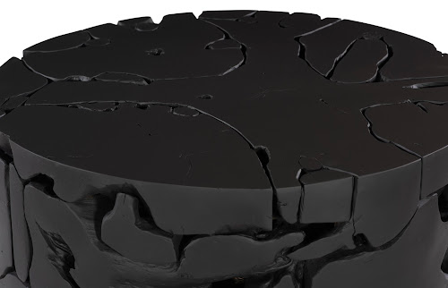 Phillips Collection Teak Chunk Round Black Coffee Table