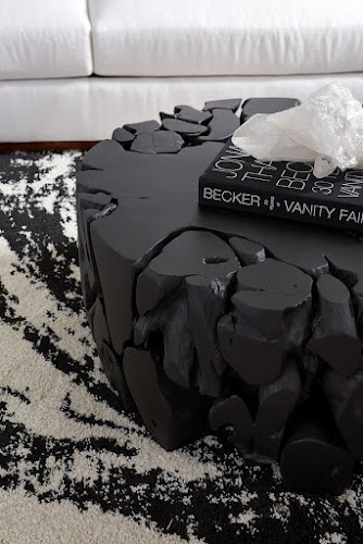 Phillips Collection Teak Chunk Round Black Coffee Table