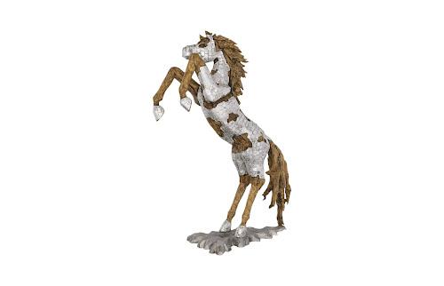 Phillips Collection Mustang Horse Armored Sculpture Rearing Wood Base Accent
