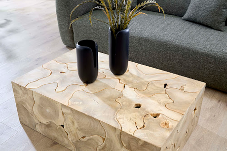 Phillips Collection Teak Slice Rectangle Bleached Coffee Table