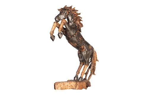Phillips Collection Mustang Horse Armored  Sculpture Rearing Natural Bronze Finish Accent