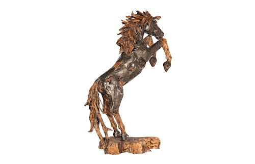 Phillips Collection Mustang Horse Armored Sculpture Rearing Natural Bronze Finish Accent