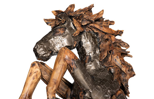 Phillips Collection Mustang Horse Armored Sculpture Rearing Natural Bronze Finish Accent