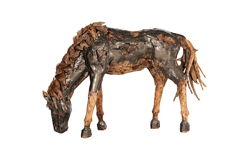 Phillips Collection Mustang Horse Armored Sculpture Grazing Natural Bronze Finish Accent