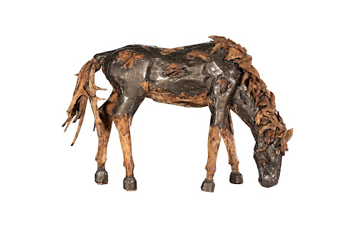 Phillips Collection Mustang Horse Armored Sculpture Grazing Natural Bronze Finish Accent
