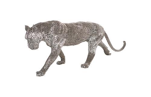 Phillips Collection Panther Pipe Sculpture, Walking Stainless Steel Large Accent