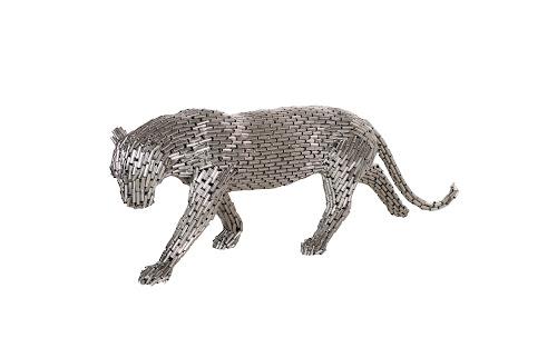 Phillips Collection Panther Pipe Sculpture, Walking Stainless Steel Small Accent