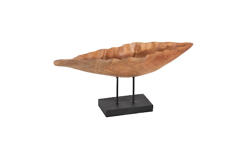 Phillips Collection Carved Leaf Sculpture on Stand Mahogany Tabletop