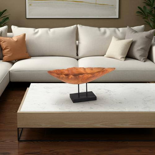 Phillips Collection Carved Leaf Sculpture on Stand Mahogany Tabletop