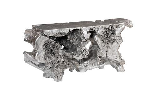 Phillips Collection Cast Teak  Table Silver Leaf Console