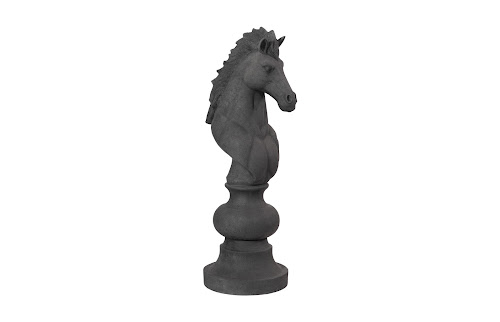 Phillips Collection Knight Chess Sculpture, Cast Stone Black Black Accent