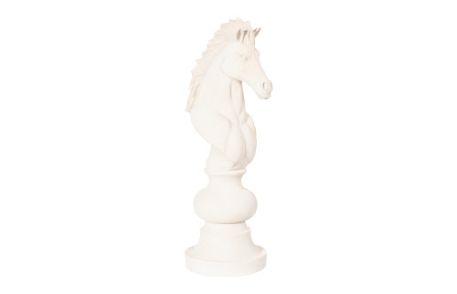 Phillips Collection Knight Chess Sculpture, Cast Stone White White Accent