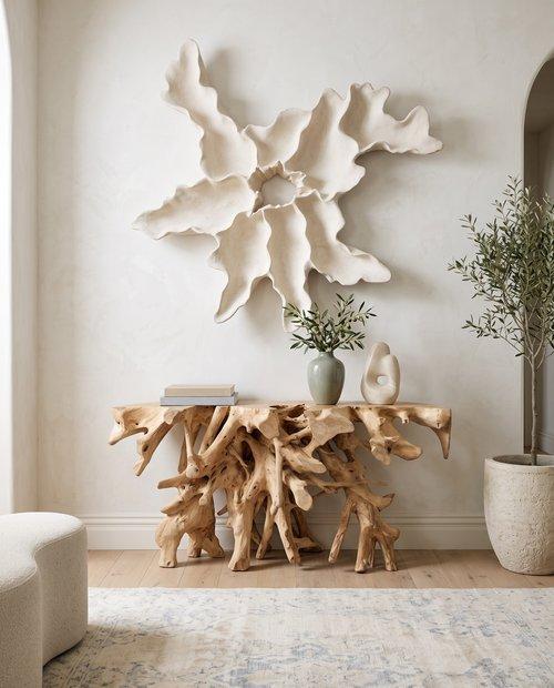 Phillips Collection Contour Cast Root Flower Wall Art White Stone Accent
