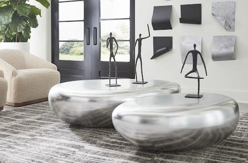 Phillips Collection River Stone , Silver Leaf, Large Silver Coffee Table