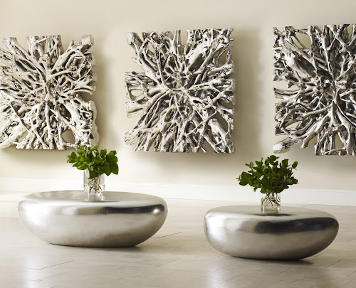 Phillips Collection River Stone , Silver Leaf, Large Silver Coffee Table