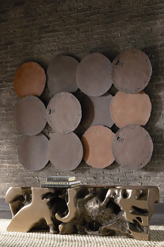 Phillips Collection Cast Oil Drum Wall Discs Resin Rust Finish Set of 4 Wall Art