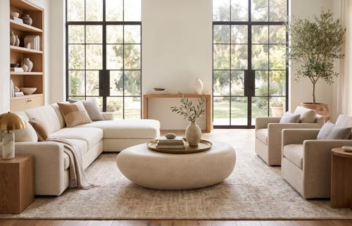 Phillips Collection River Stone , Roman Stone, Small Off White Coffee Table