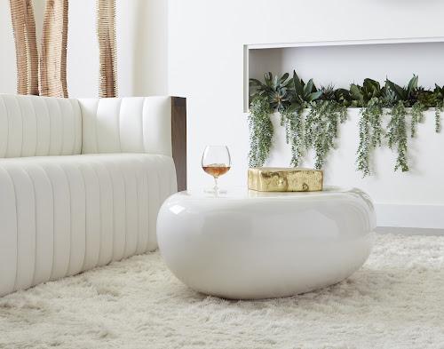 Phillips Collection River Stone , Gel Coat White, Large White Coffee Table