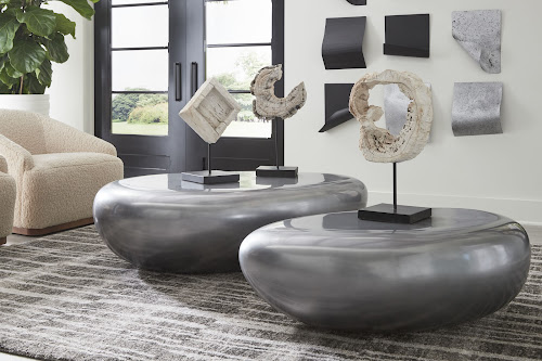 Phillips Collection River Stone , Polished Aluminum, Large Gray Coffee Table