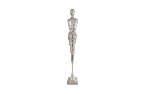 Phillips Collection Tall Chiseled Female Sculpture Resin Silver Leaf Accent