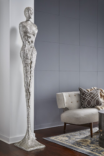 Phillips Collection Tall Chiseled Female Sculpture Resin Silver Leaf Accent