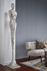 Phillips Collection Tall Chiseled Female Sculpture Resin Silver Leaf Accent