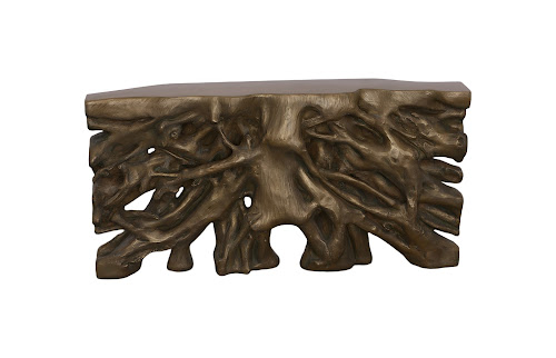 Phillips Collection Square Root  Table Resin Antique Bronze Finish Console