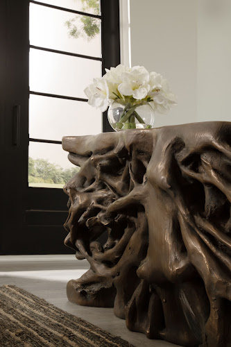 Phillips Collection Square Root  Table Resin Antique Bronze Finish Console