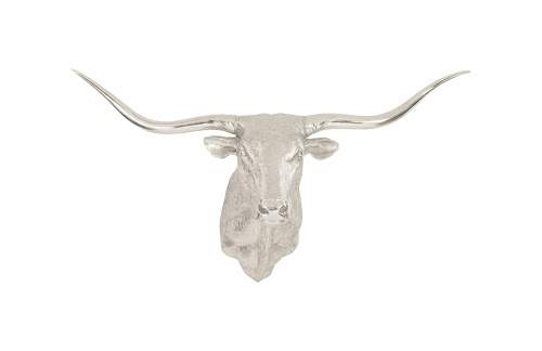 Phillips Collection Longhorn Bull Wall Art Resin Silver Leaf Accent