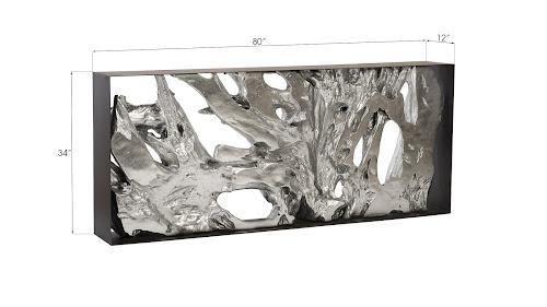 Phillips Collection Cast Root Metal Framed  Table Resin Silver Leaf LG Console