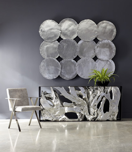 Phillips Collection Cast Root Metal Framed  Table Resin Silver Leaf LG Console