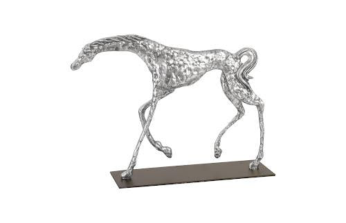 Phillips Collection Prancing Horse Sculpture on Black Metal Base Silver Leaf Accent
